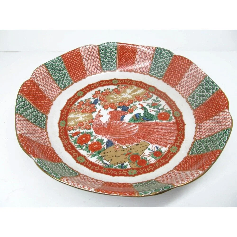 Arita Imari Peacock Red Vintage Vegetable Serving Bowl